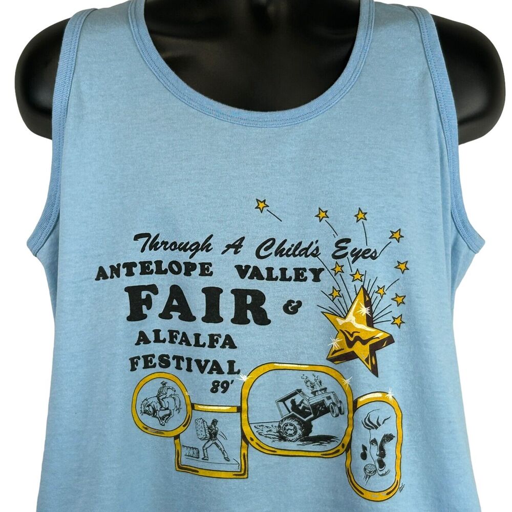 Vintage 80s Antelope Valley Alfalfa Festival Tank Top Shirt USA Blue L Large